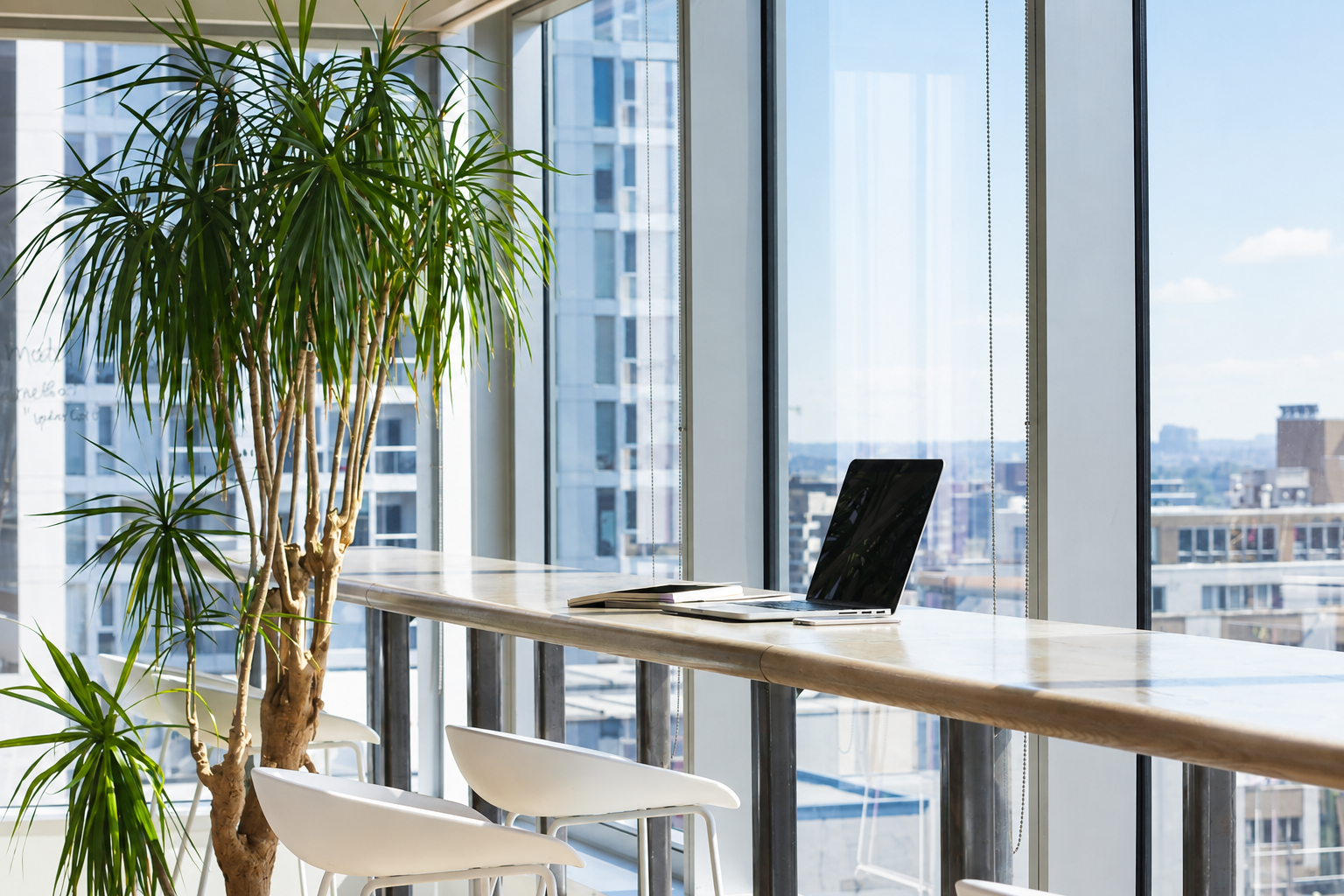 Office counter beside a window, after light, color and clarity